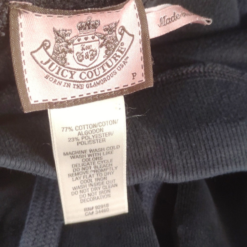 Y2K Juicy Couture Black Velour Track Pants Wide Leg Low Rise Graphic Logo Sz XS - Picture 5 of 6